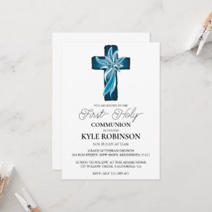 blue first communion invitations