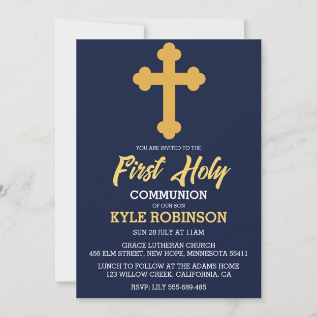 blue first communion invitations (Front)