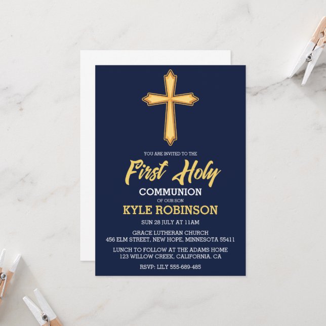 blue first communion invitations (Front/Back In Situ)