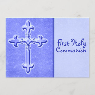 Blue First Holy Communion Invitation