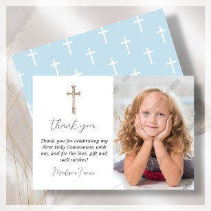 Blue First Holy Communion Thank You Card