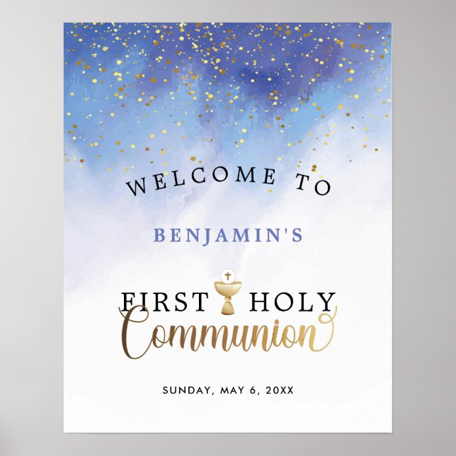Blue First Holy Communion Welcome Poster (Front)