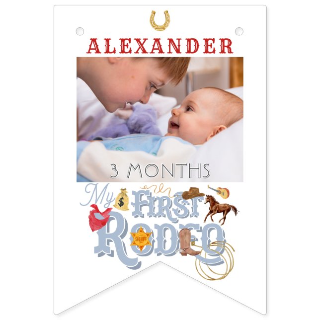 Blue First Rodeo Baby Boy 1st Birthday Milestone Bunting (Fifth Flag)