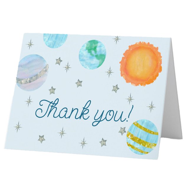 Blue First Trip Around The Sun Boy 1st Birthday  Thank You Card (Creator Uploaded)