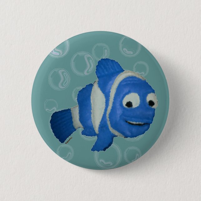 Blue Fish 6 Cm Round Badge (Front)