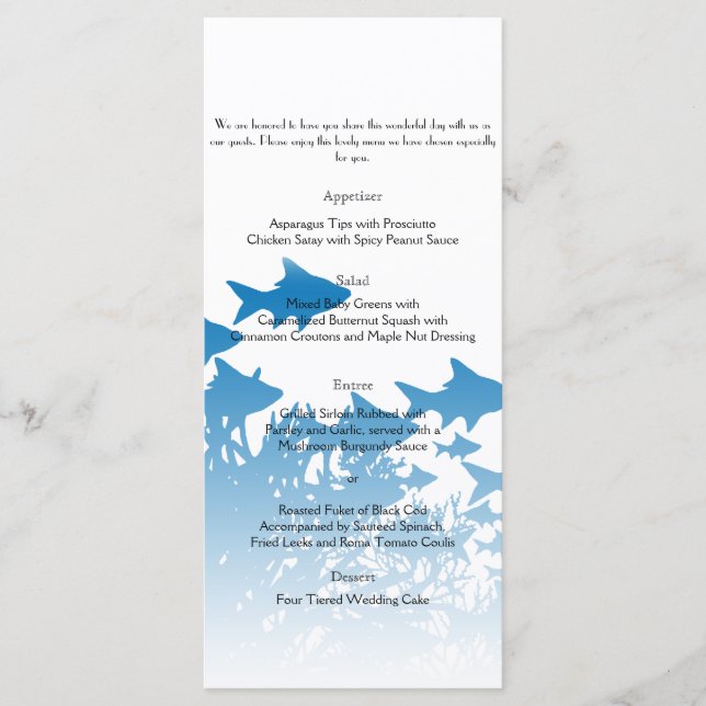 Blue Fish and Coral Wedding Menu (Front)
