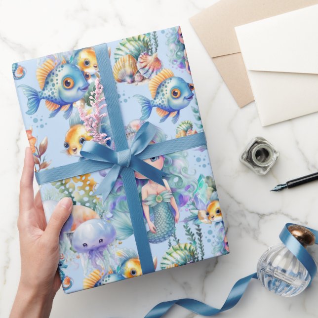 Blue Fish and Mermaid Wrapping Paper (Gifting)