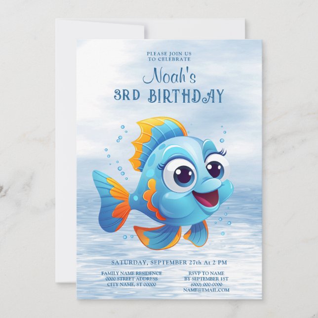 Blue Fish Birthday Invitation (Front)