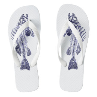 Blue Fish Bones Designer Flip Flops