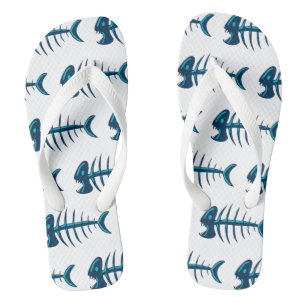 Blue Fish Bones Pattern Flip Flops