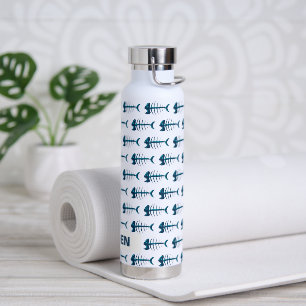 Blue Fish Bones Pattern Personalised Water Bottle