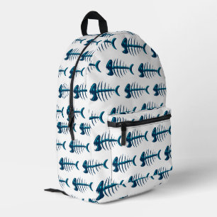 Blue Fish Bones Pattern Printed Backpack