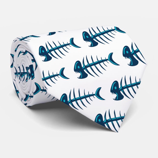 Blue Fish Bones Pattern Tie (Rolled)