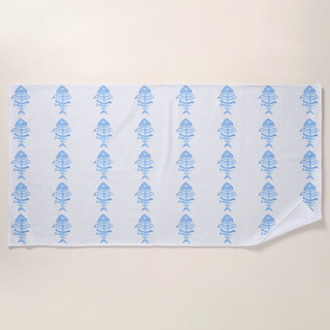 Blue Fish Coastal Nautical Beach House Bathroom Beach Towel (Front)
