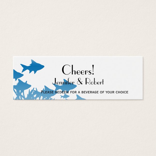 Blue Fish Coral Wedding Drink Tickets (Front)