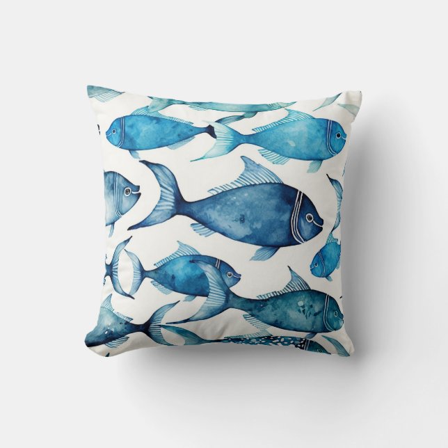 Blue Fish Cushion | Coastal Seaside Beach House (Front)