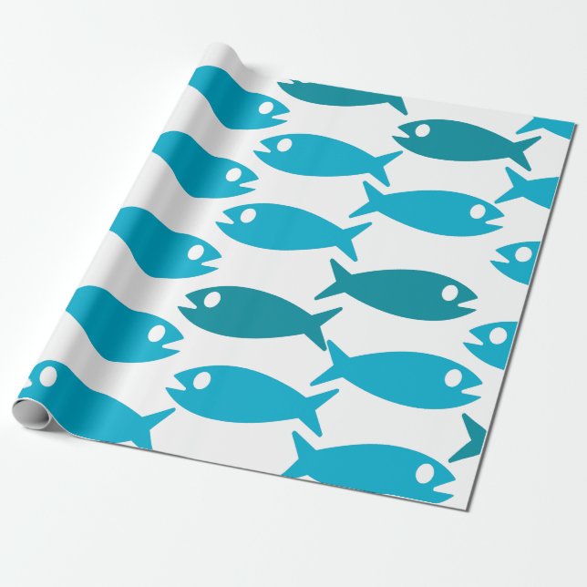 Blue fish design wrapping paper (Unrolled)