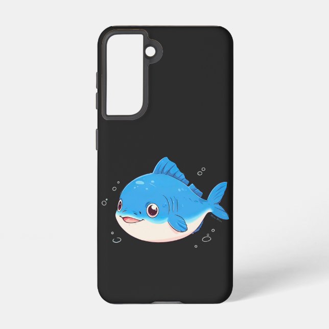 Blue Fish Drawing, Cartoon Style Samsung Galaxy S21 Case (Back)