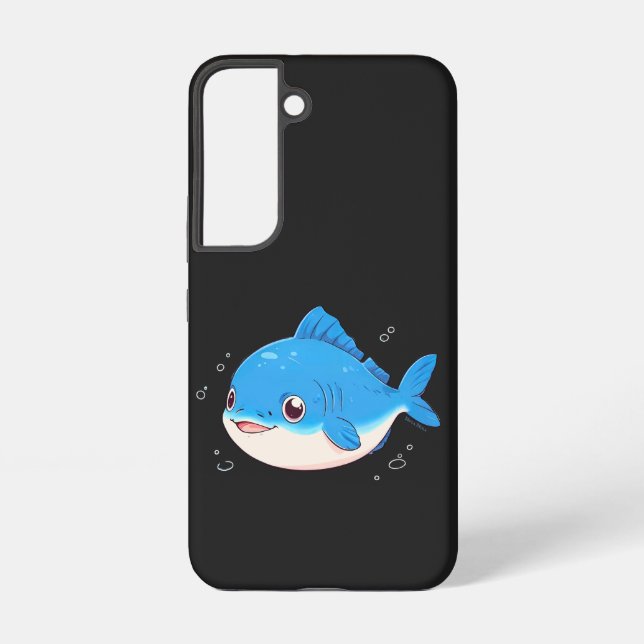 Blue Fish Drawing, Cartoon Style Samsung Galaxy S22 Case (Back)