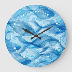 Blue Fish Flowing Abstract Harmonious Large Clock
