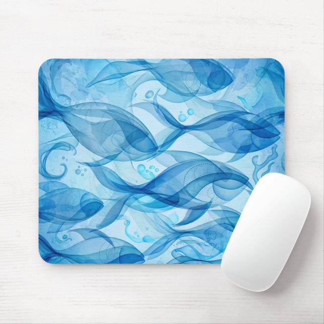 Blue Fish Flowing Abstract Harmonious Mouse Mat (With Mouse)
