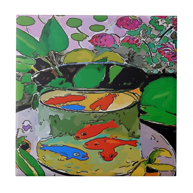 Blue Fish in Bowl Tile (Front)