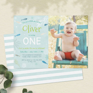 Blue Fish Kids Birthday Party Photo Card