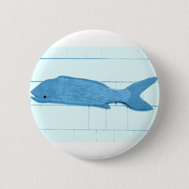 blue fish logo 6 cm round badge (Front)
