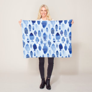 Blue Fish Nautical pattern Fleece Blanket