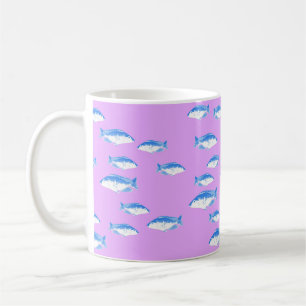 Blue fish on lilac coffee mug