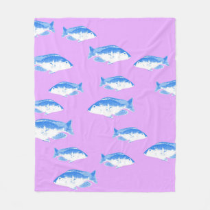 Blue fish on lilac fleece blanket