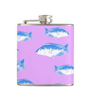 Blue fish on lilac hip flask