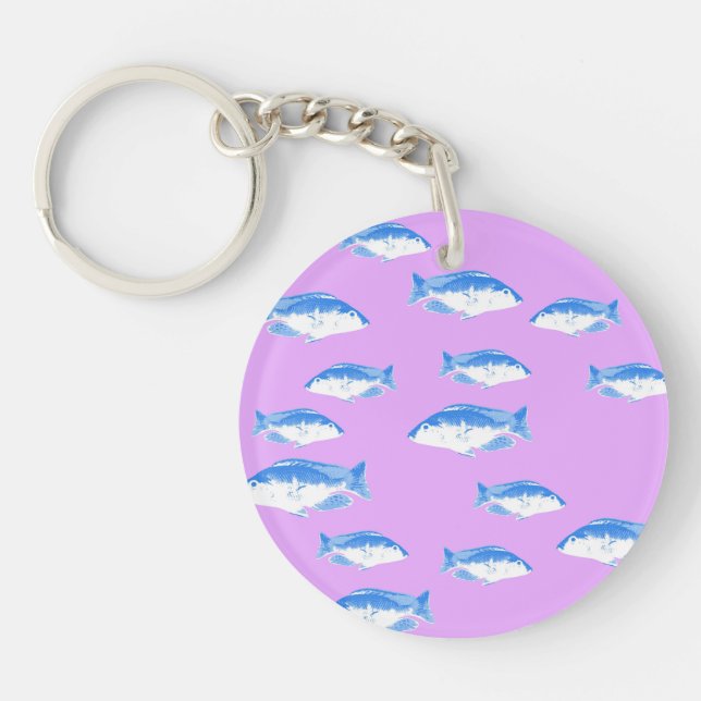 Blue fish on lilac key ring (Front)