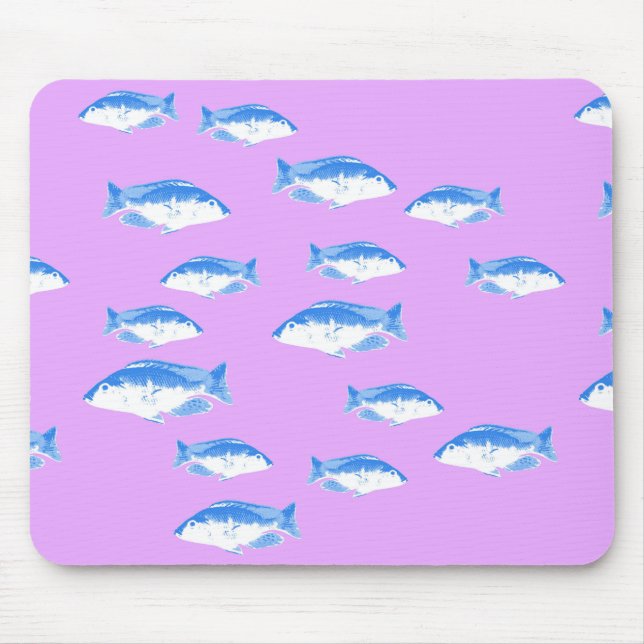 Blue fish on lilac mouse mat (Front)