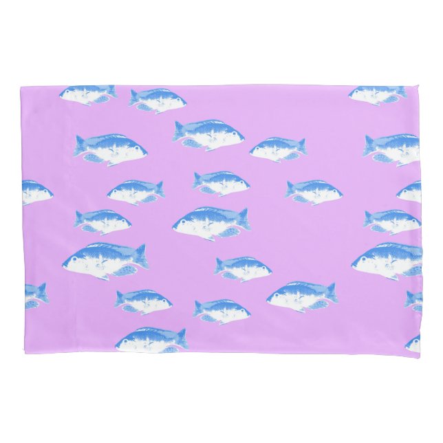 Blue fish on lilac pillowcase (Front)