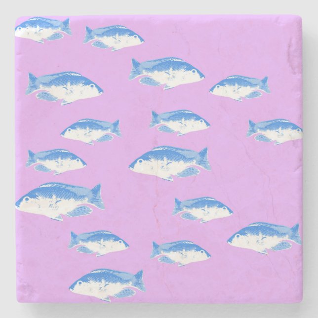 Blue fish on lilac stone coaster (Front)