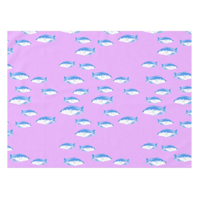 Blue fish on lilac tablecloth (Front (Horizontal))