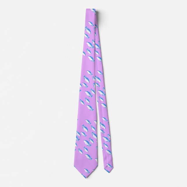Blue fish on lilac tie (Front)