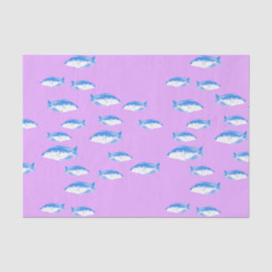 Blue fish on lilac tissue paper