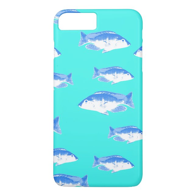 Blue fish on turquoise Case-Mate iPhone case (Back)