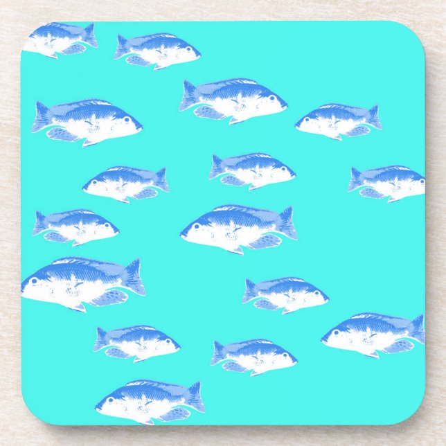 Blue fish on turquoise coaster (Front)