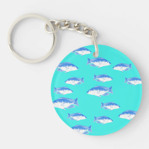 Blue fish on turquoise key ring