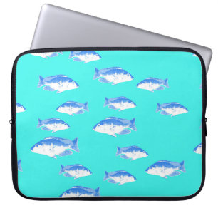 Blue fish on turquoise laptop sleeve