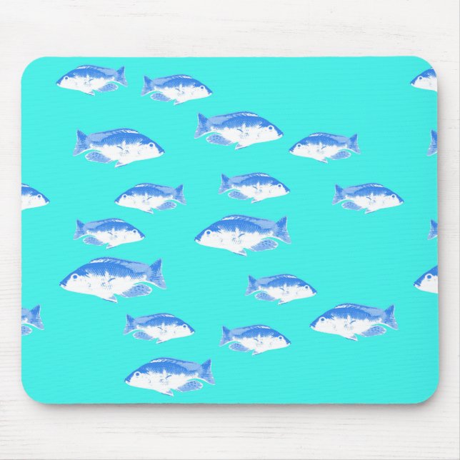 Blue fish on turquoise mouse mat (Front)