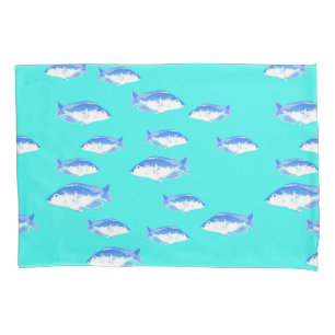 Blue fish on turquoise pillowcase