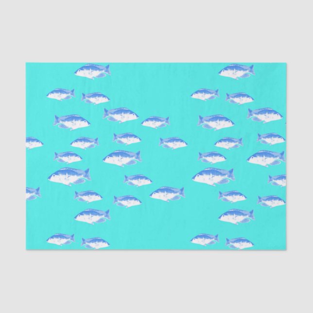Blue fish on turquoise tissue paper (Front)