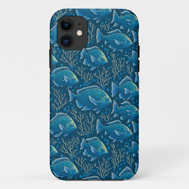 Blue Fish Pattern Case-Mate iPhone Case (Back)
