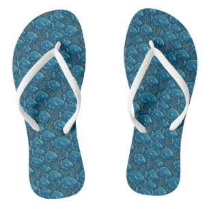 Blue Fish Pattern Flip Flops