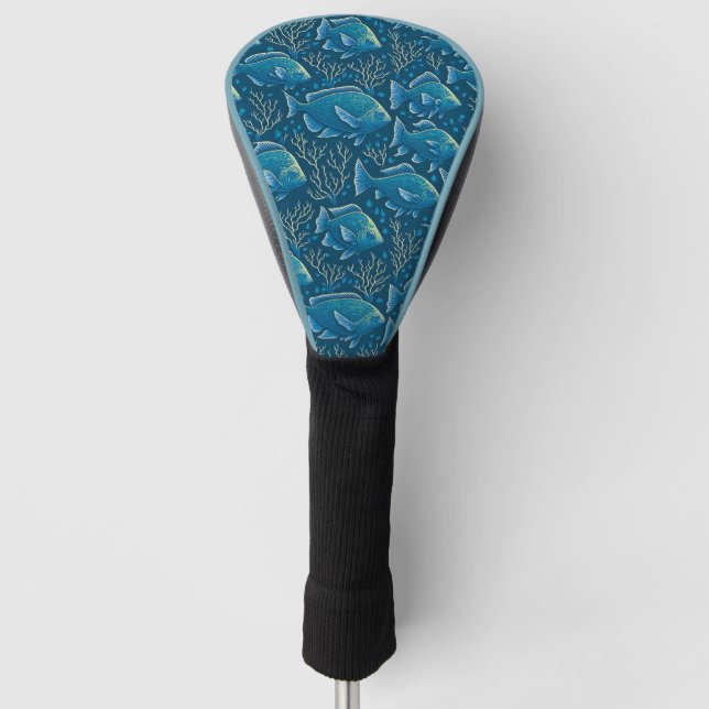 Blue Fish Pattern Golf Head Cover (Front)