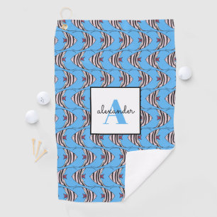 Blue fish pattern monogram first name golf towel
